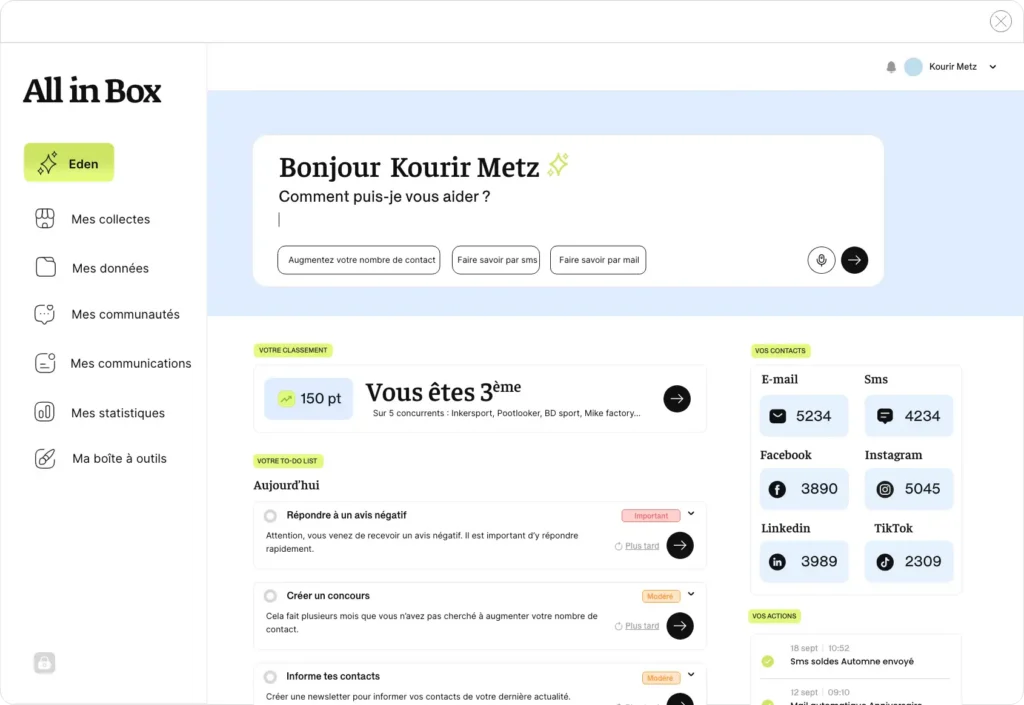 Tableau de bord All in Box