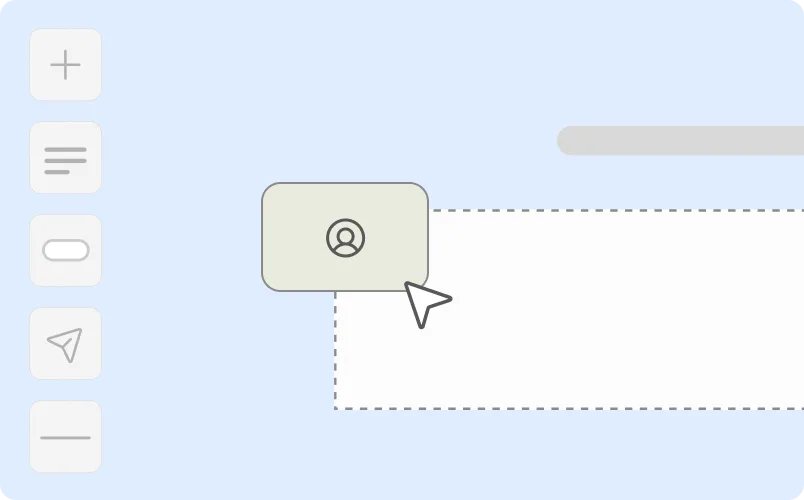 Interface with user icon being dragged or selected against a light blue background with vertical menu icons on the left side.